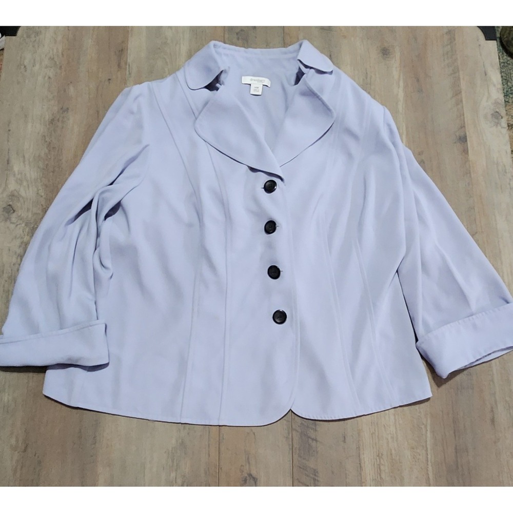 Dressbarn Button Up Blazer With Cuffed Sleeves In Light Blue- Women Size 14W